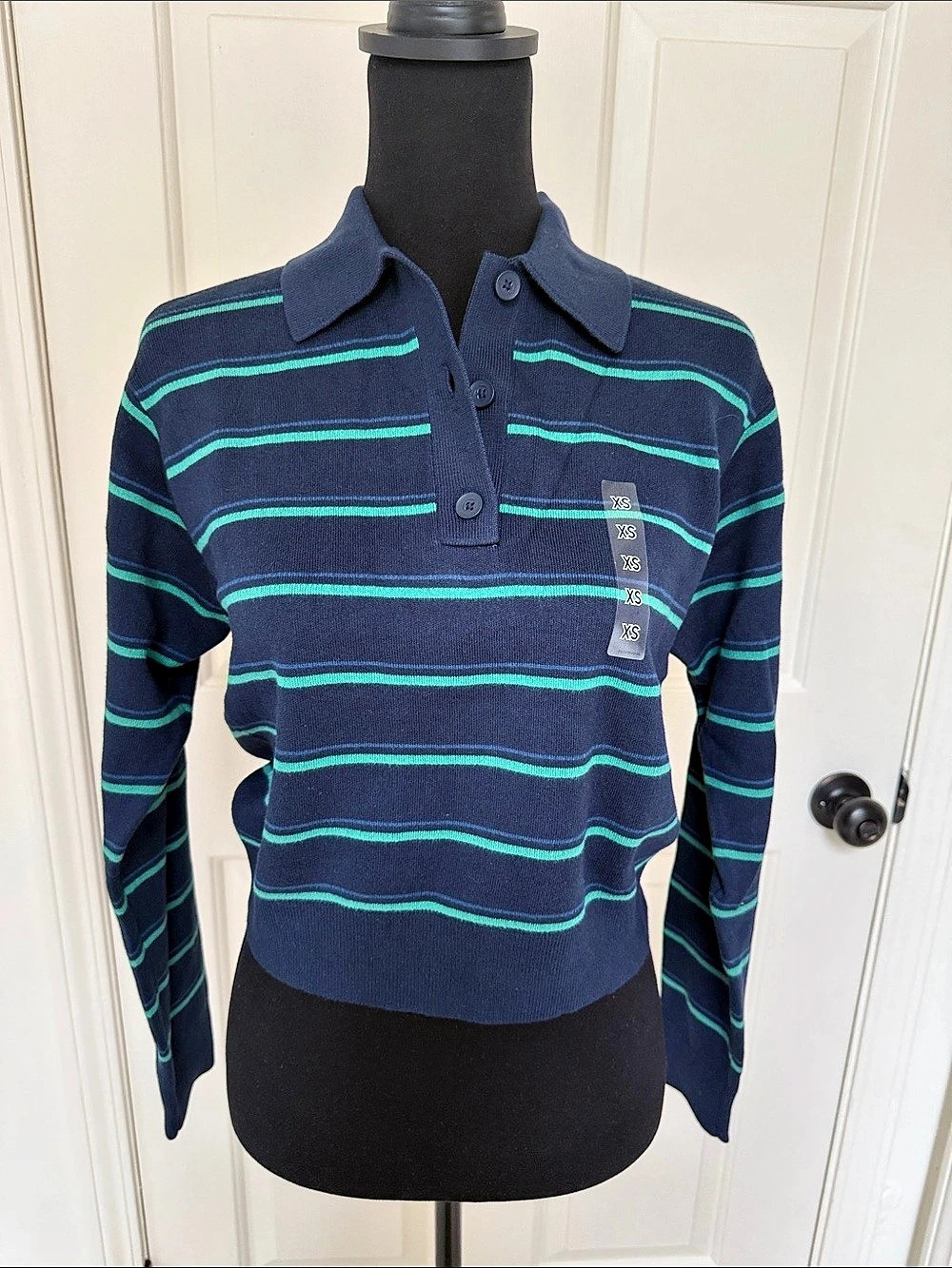 Uniqlo Smooth Striped Cotton Polo in Blue & Green Size XS NWT